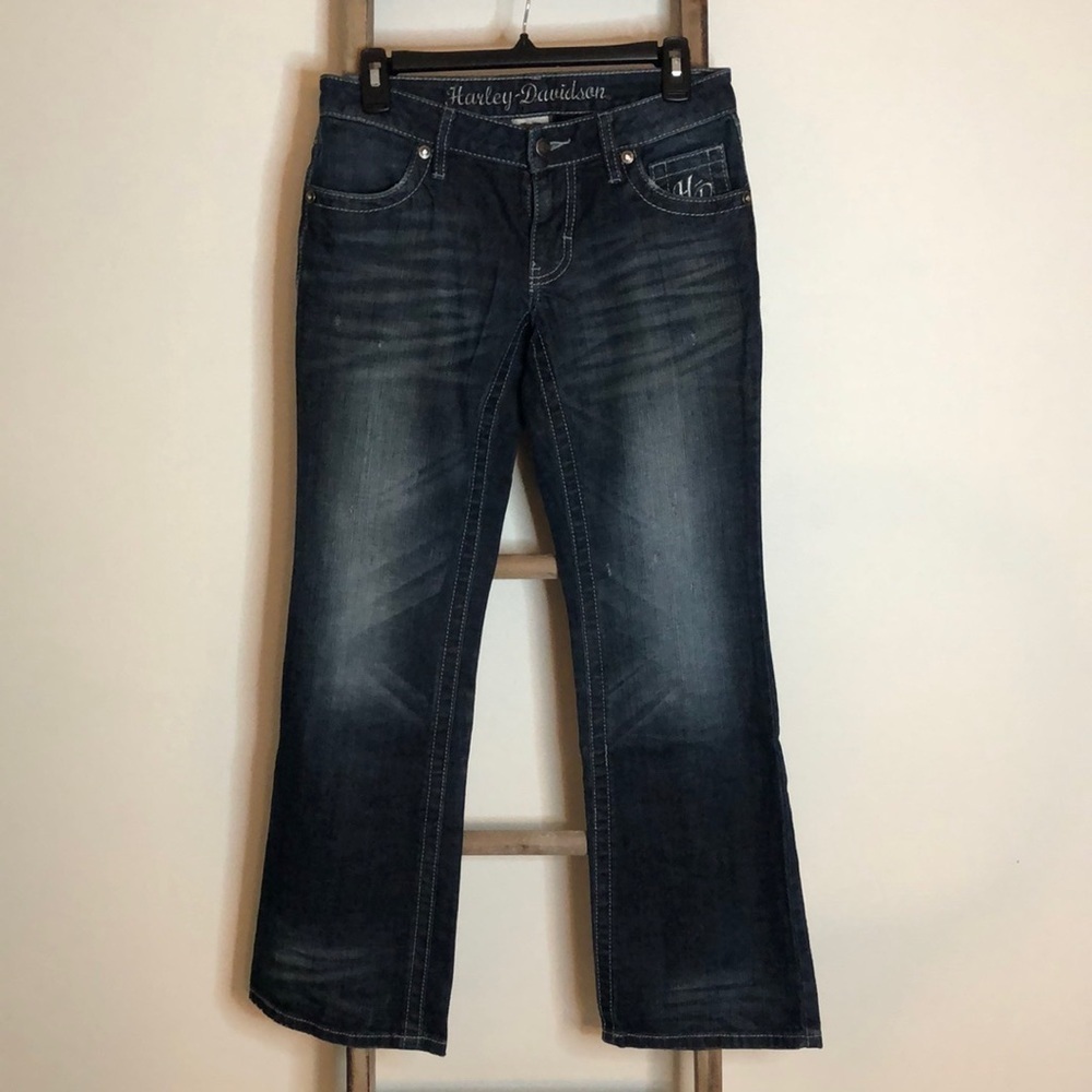 [HARLEY DAVIDSON] Embellished Distressed Bootcut Jeans